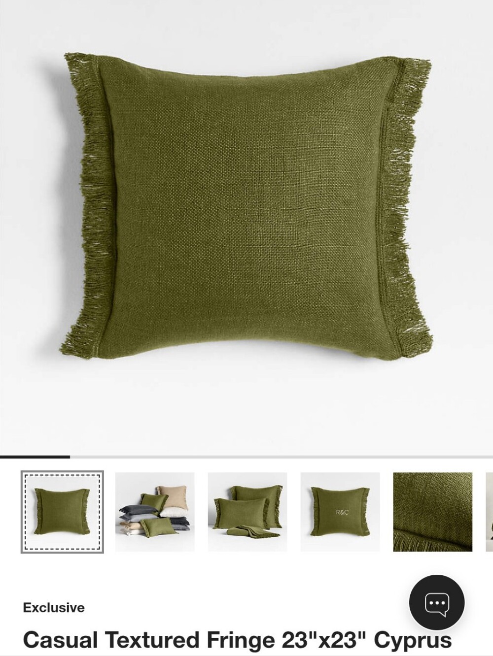 Crate & Barrel Casual Textured Fringe 23"x23" Cyprus Green Pillow Cover-Set of 2